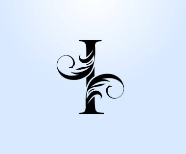 Lüks I Crest logosu. Kitap tasarımı, yabani otlar, marka adı, kartvizit, restoran, butik, otel için klasik amblem.. 