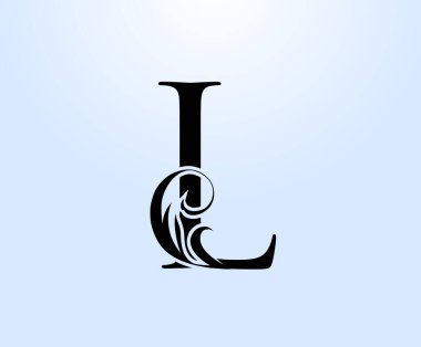 Lüks L-Crest logosu. Kitap tasarımı, yabani otlar, marka adı, kartvizit, restoran, butik, otel için klasik amblem.. 