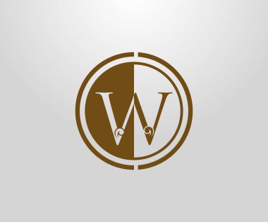 W Çemberi Harf Damgası logosu. Zarif kraliyet tarzı. Kitap tasarımı, düğün davetiyesi, marka adı, restoran, butik, otel için amblem çizilmiş W harfi.. 