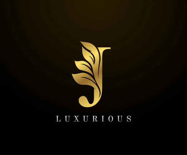 Golden Elegant Letra Floral Logo Emblema Dibujado Vintage Para Diseño — Archivo Imágenes Vectoriales
