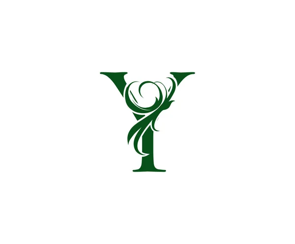 Vintage Verde Letra Floral Logo Diseño — Archivo Imágenes Vectoriales