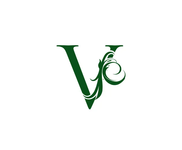 Vintage Verde Letra Floral Logo Diseño — Archivo Imágenes Vectoriales