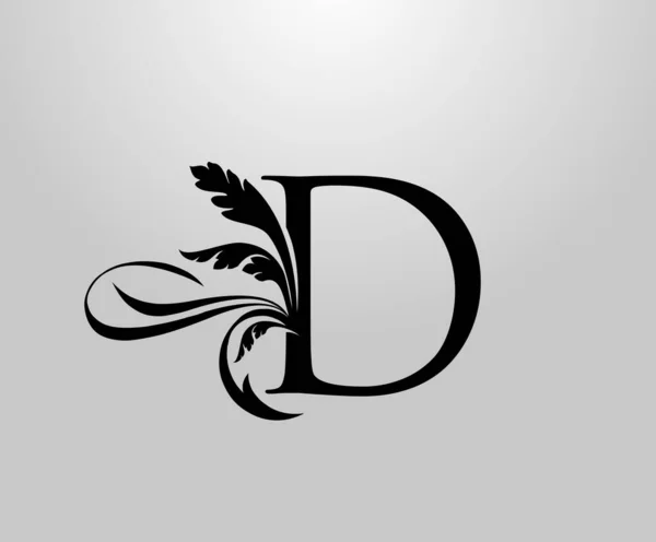クラシックなエレガントな文字D花のロゴ 本のデザイン 結婚式のカード ブランド名 レストラン ブティック ホテルのためのヴィンテージ描かれたエンブレム — ストックベクタ