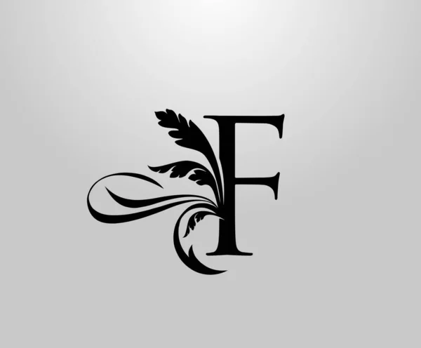 クラシックなエレガントな文字F花のロゴ 本のデザイン 結婚式のカード ブランド名 レストラン ブティック ホテルのためのヴィンテージ描かれたエンブレム — ストックベクタ