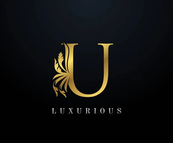 黄金豪华字母U Logo 优雅的风格 书法美丽的标志 古色古香的图书设计 精品店 酒店的国徽 矢量说明 — 图库矢量图片