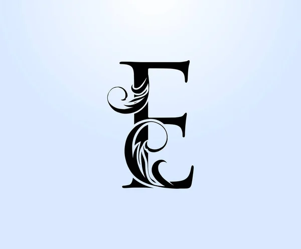 高級文字Eクレストのロゴ 本のデザイン 結婚式のカード ブランド名 レストラン ブティック ホテルのためのヴィンテージ古典的な描かれた紋章 — ストックベクタ