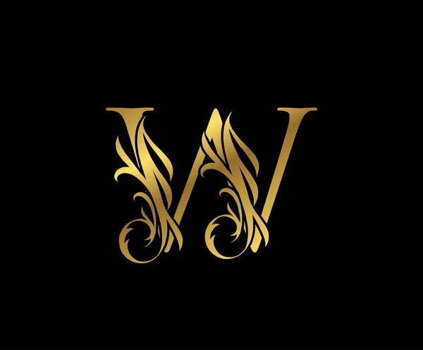 Elegante Elegante Ouro Letra Logotipo Floral Vintage Swirl Emblema Desenhado — Vetor de Stock