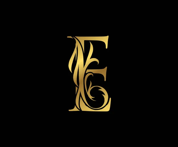 Класичний Логотип Elegant Gold Letter Floral Вінтаж Свірл Намалював Емблему — стоковий вектор