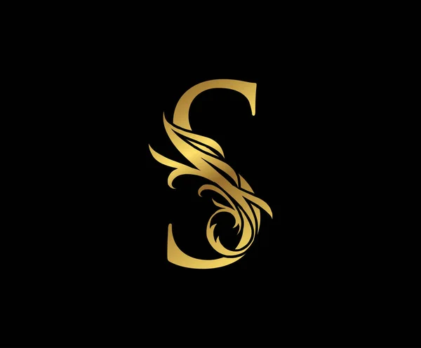 Edles Elegantes Gold Letter Floral Logo Vintage Swirl Gezeichnetes Emblem — Stockvektor