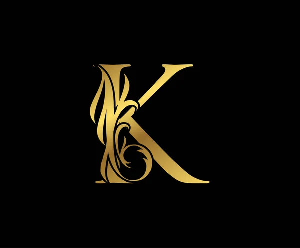 Elegantní Elegantní Zlaté Písmeno Květinové Logo Ročník Vír Nakreslený Emblém — Stockový vektor