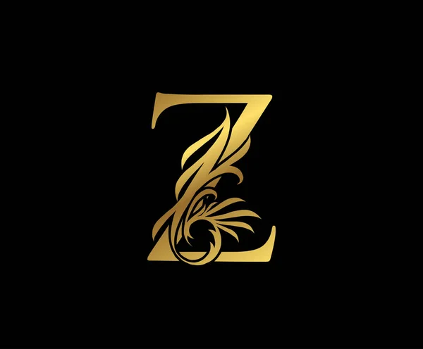 优雅优雅的金色Z字母花卉标志 古色古香的Swirl绘画标志 用于书籍设计 除草卡片 品牌名称 精品店 — 图库矢量图片