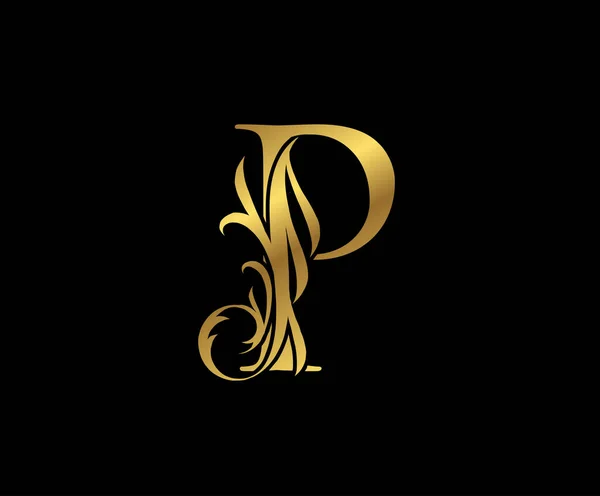 Elegante Elegante Ouro Letra Logotipo Floral Vintage Swirl Emblema Desenhado —  Vetores de Stock