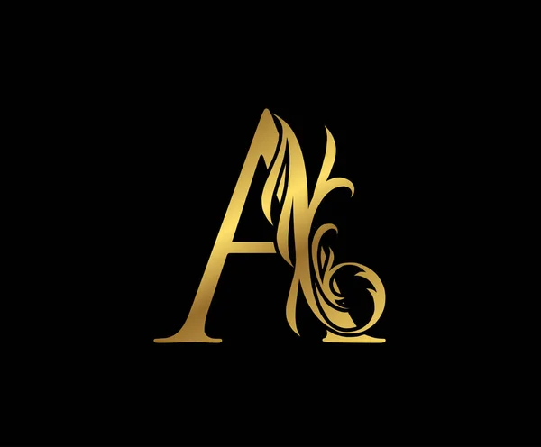 Classy Elegant Gold Letter Floral Logo Vintage Swirl Gezeichnetes Emblem — Stockvektor