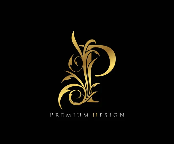 Luxo Ouro Premium Letter Estilo Gracioso Caligráfico Belo Logotipo Emblema — Vetor de Stock