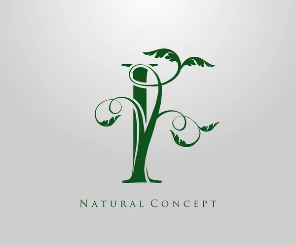 字母I标识自然概念 绿树和叶子符号 首字母I图标自然设计库向量 — 图库矢量图片