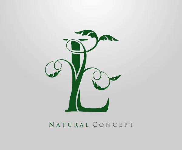 Lettre Logo Nature Concept Vert Arbre Feuille Symbole Initiales Icône — Image vectorielle