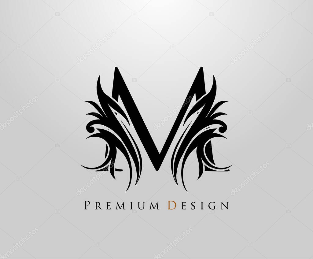 Classic Letter M Heraldic logo. Vintage classic gothic drawn emblem for book design, letter stamp, weeding card, brand name, business card, Restaurant, Boutique, Hotel.