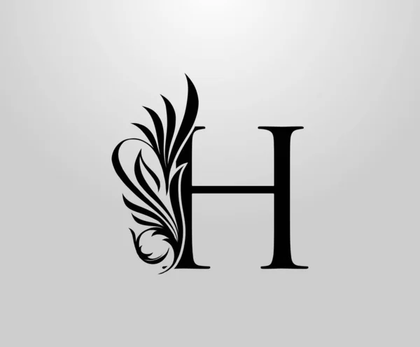 Hレタークラシック ヘラルドのロゴ 優雅な花のアルファベットのマークのための本のデザイン 手紙のスタンプ 結婚式のカード ブランド名 レストラン ブティック ホテル — ストックベクタ