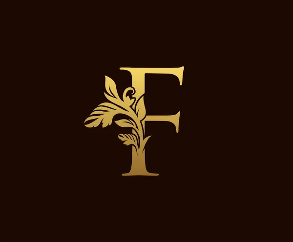 Baş Harfi Altın Yaprak Logosu Tasarımı Zarif Bir Tarz Kitap — Stok Vektör
