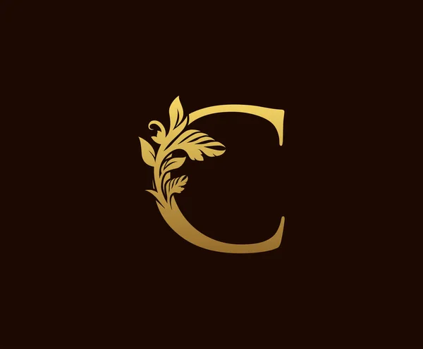 Diseño Inicial Del Logotipo Hoja Oro Estilo Elegante Emblema Dibujado — Vector de stock