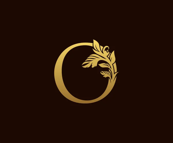 Initial O Gold Leaf Logo Design . Graceful style.  Vintage drawn emblem for book design, wedding ornament, brand name, letter stamp, Restaurant, Boutique, Hotel.