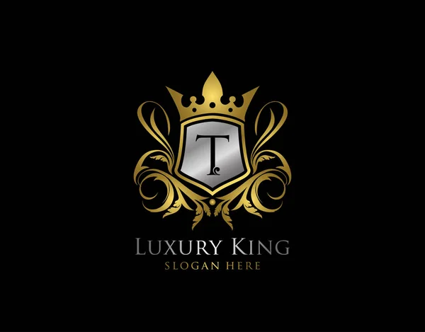 Luxury King Letter Gold Logo Golden Classic Shield Crown — Διανυσματικό Αρχείο