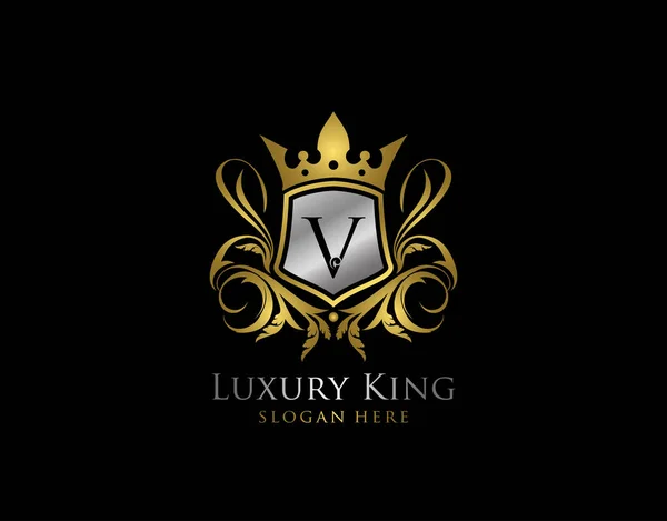 Luxury King Letter Gold Logo Golden Classic Shield Crown — Διανυσματικό Αρχείο