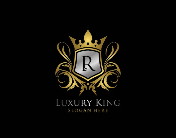 Luxury King Letter Gold Logo Golden Classic Shield Crown — Διανυσματικό Αρχείο