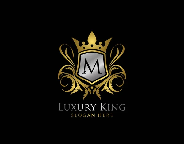 Luxury King Letter Gold Logo Golden Classic Shield Crown — Διανυσματικό Αρχείο