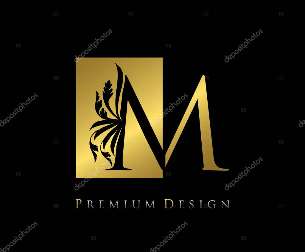 Elegant M Luxury Logo Icon, Vintage Negative Space Gold M Letter Logo Design. Perfect for fashion, Jewelry, Beauty Salon, Cosmetics, Spa, Wedding Logo, Letter Stamp, Hotel and Restaurant Logo.