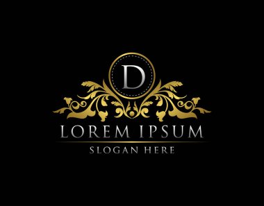 Loxury Gold D LetterLogo Restoran, Kraliyet, Butik, Cafe, Otel, Heraldic, Mücevher, Moda ve diğer vektör çizimleri için vektör şablonu