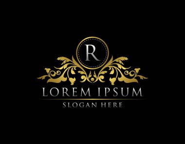 Loxury Gold R LetterLogo Restoran, Kraliyet, Butik, Cafe, Otel, Heraldic, Mücevher, Moda ve diğer vektör çizimleri için vektör şablonu