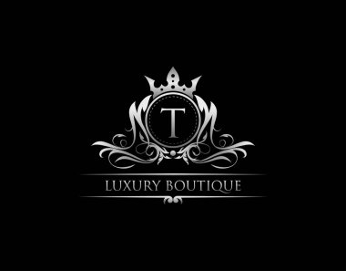 Lüks Kraliyet Kralı T Harfi Crest Gümüş Logo Şablonu