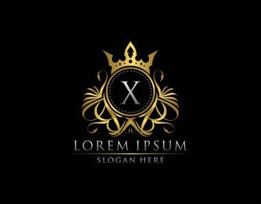 Kraliyet Kralı X Harfi Altın Logo Şablonu