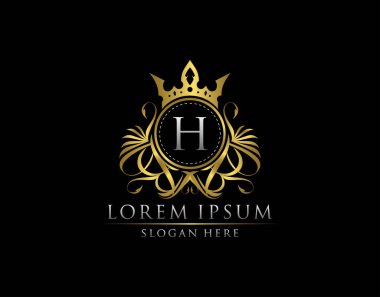 Kraliyet Kralı H Harfleri Altın Logo Şablonu