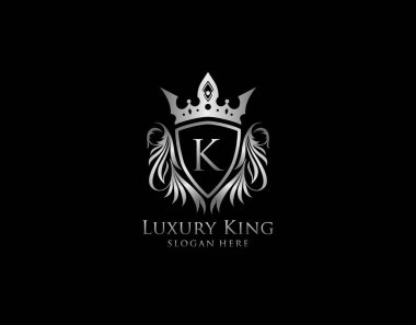 K Harfi Lüks Kral Crest, Gümüş Kalkan Logosu Şablonu