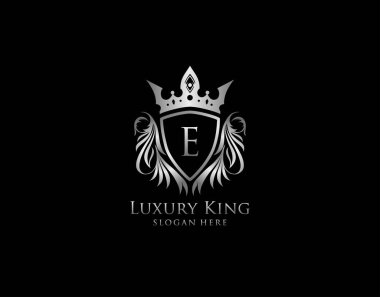 E Harfi Lüks Kraliyet Kral Crest, Gümüş Kalkan Logosu Şablonu