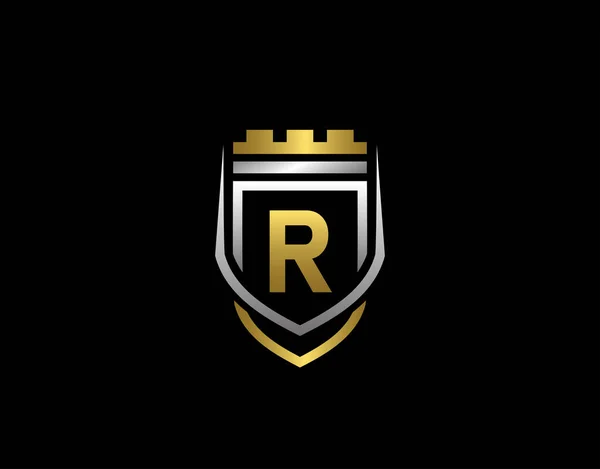 Guld Heraldiska Brev Monogram Elegant Retrominimal Sköldform Crown Castel Kingdom — Stock vektor