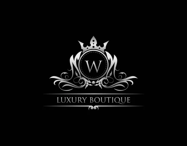 Lüks Kraliyet Kralı W Harf Crest Gümüş Logo Şablonu