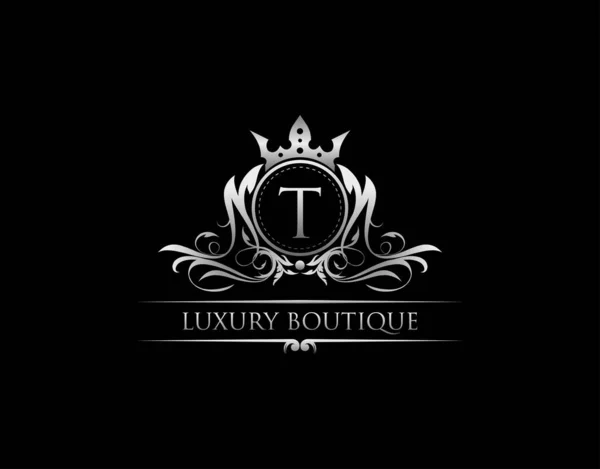 Lüks Kraliyet Kralı T Harfi Crest Gümüş Logo Şablonu