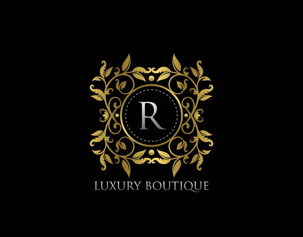 Brief Luxe Boutique Beautidul Bloeiende Gouden Logo Template — Stockvector