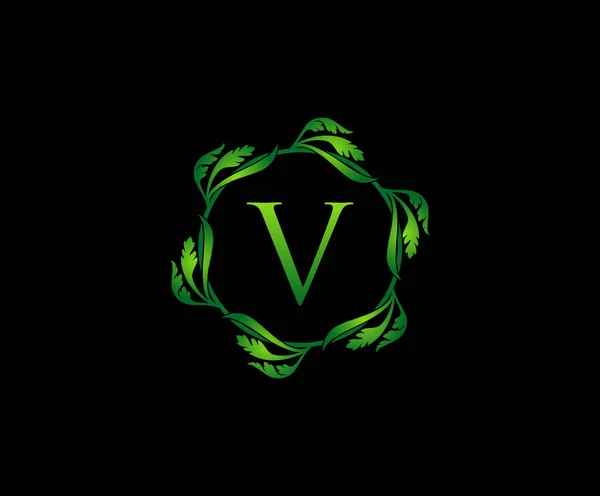 Feuille Verte Lettre Logo Rond Design Logo Monogramme Simple Tourbillon — Image vectorielle