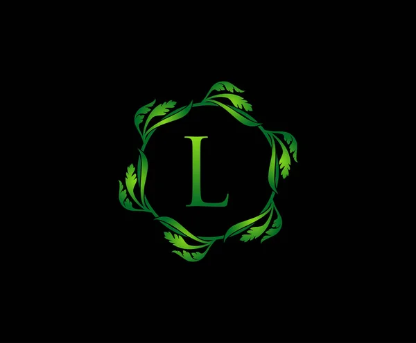 Green Leaf Letter Kerek Logó Tervezés Monogram Logó Egyszerű Örvény — Stock Vector