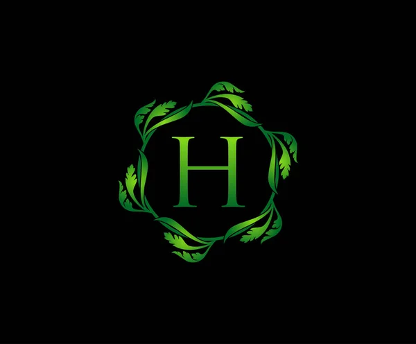 Inggris Green Leaf Letter Logo Design Logo Monogram Ikon Alfabet - Stok Vektor