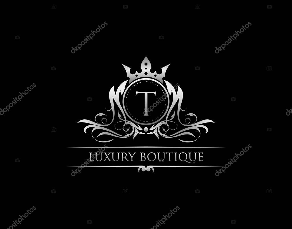 Luxury Royal King T Letter Crest Silver Logo template