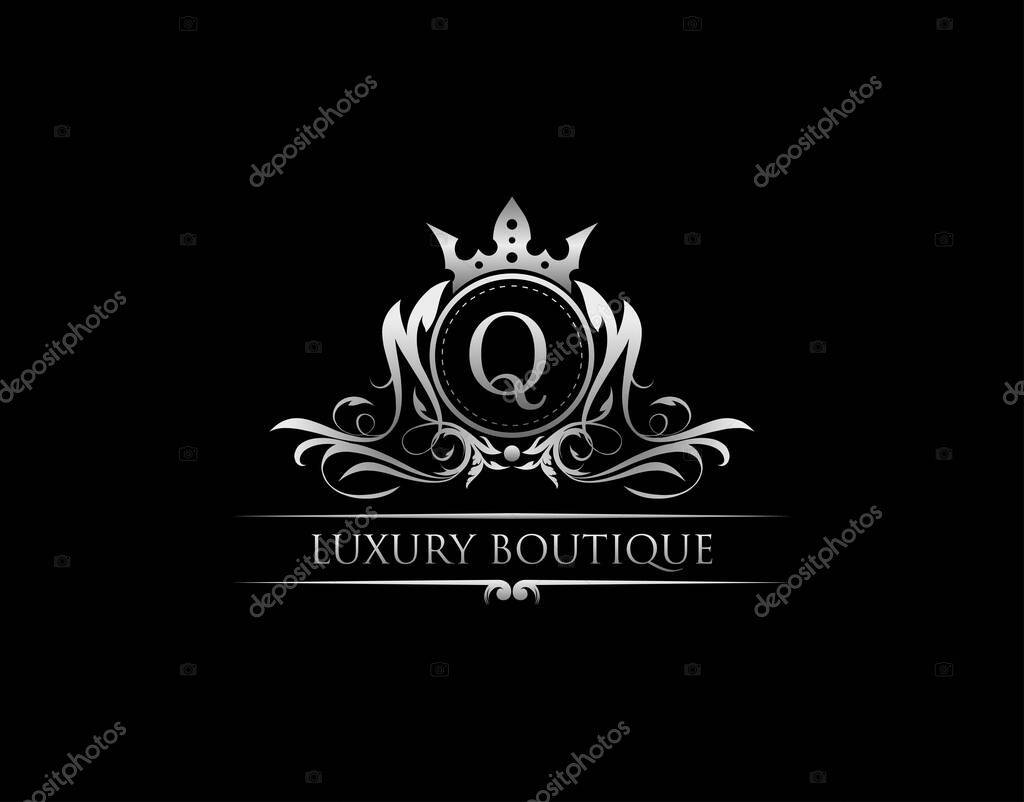 Luxury Royal King Q Letter Crest Silver Logo template