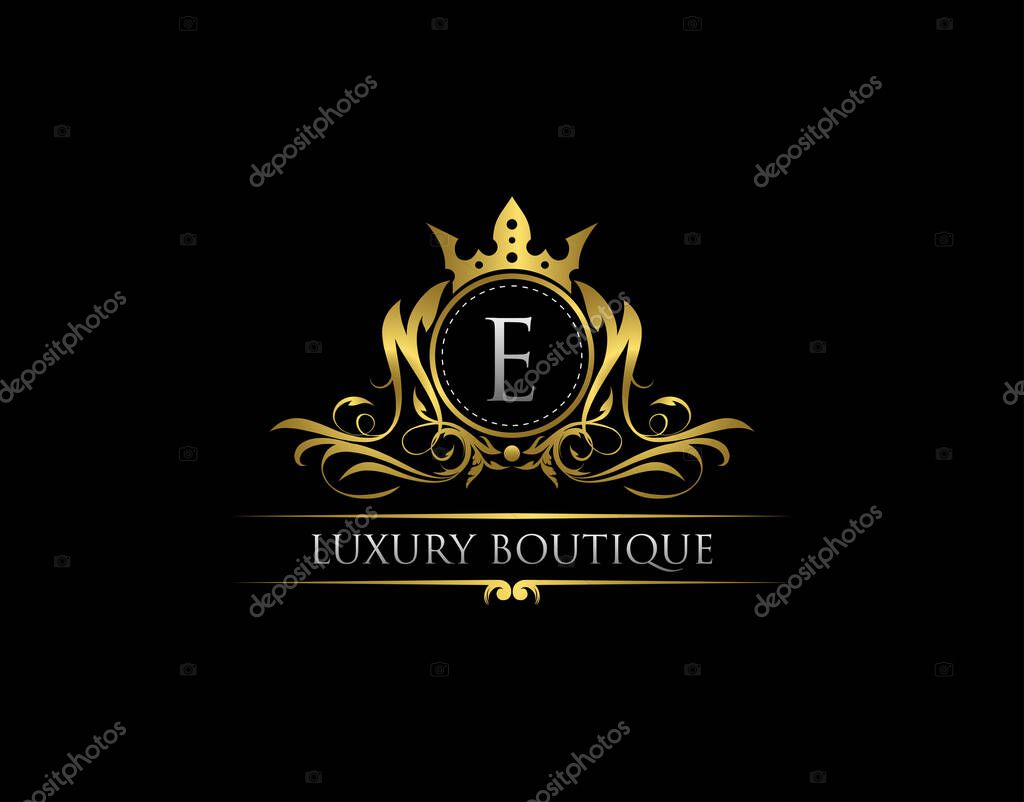 Luxury Royal King E Letter Crest Gold Logo template
