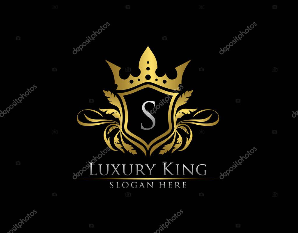 Luxury Royal King S Letter, Heraldic Gold Logo template.