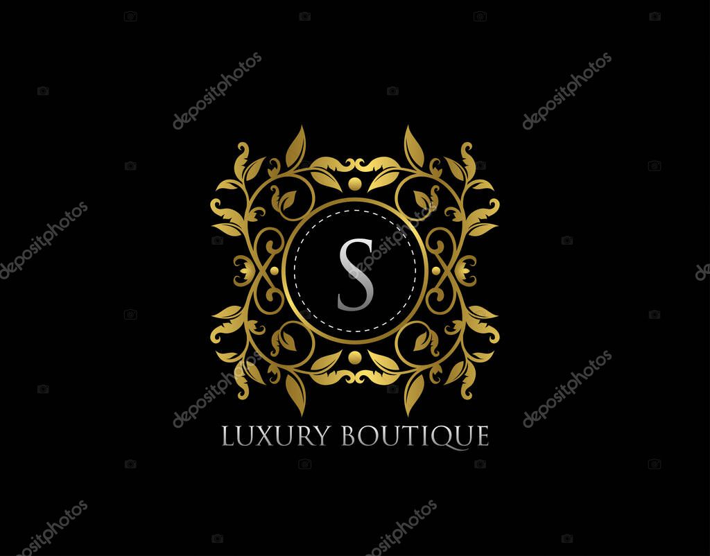 S Letter Luxury Boutique, Beautidul Flourish Gold Logo template