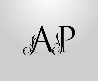 A sınıfı, P ve AP harfli logo. Kitap tasarımı için zarif çiçek alfabesi Mark, mektup pulu, yabani ot kartı, marka adı, Restoran, Butik, Otel. 